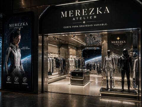 Merezka Atelier — boutique — Orbital station boutique. "Tailored for variable gravity." Slavic-Terran couture for civilians moving between orbitals.